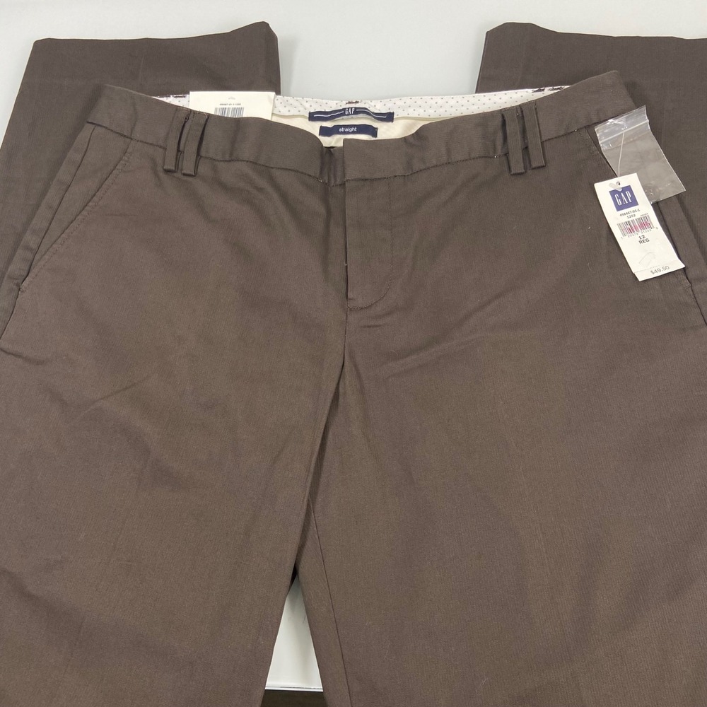 Gap Women 12 Brown‎ Straight Leg Pants NEW Stretch Mid Rise Dress Trousers